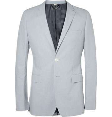 Blue Cotton and Linen-Blend Jacket