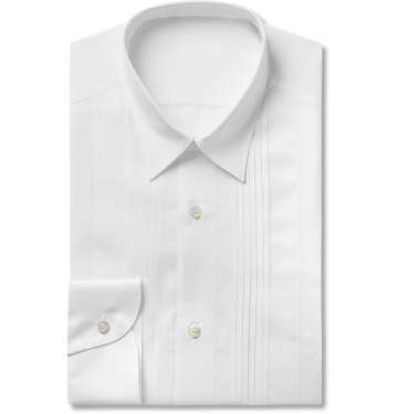 White Bib-Front Cotton and Linen-Blend Shirt