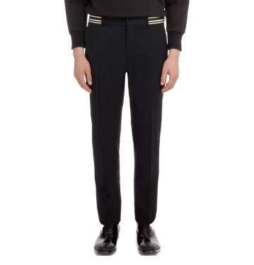 Black Stripe Band Wool Flannel Trouser