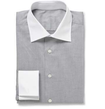 Grey Contrast-Collar Cotton Shirt