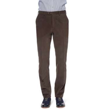 Leather-Trimmed Brushed-Cotton Trouser