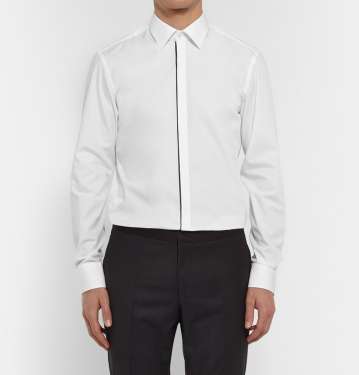 White Slim-Fit Satin-Piped Cotton Tuxedo Shirt