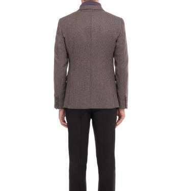 Brown Chevron Wool 2-Button Jacket