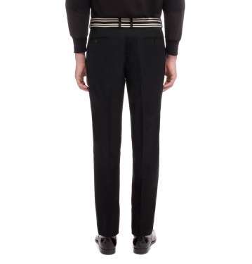 Black Stripe Band Wool Flannel Trouser