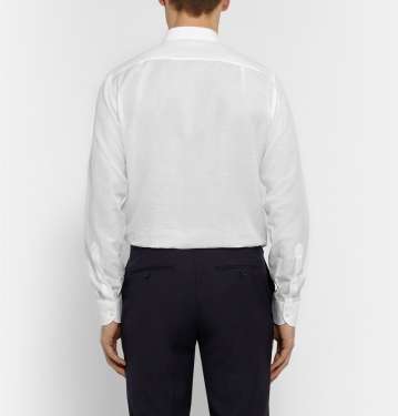 White Bib-Front Cotton and Linen-Blend Shirt