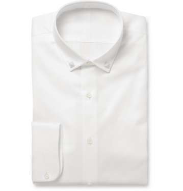 White Collar-Stud Cotton-Twill Shirt