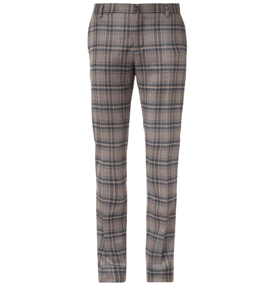 Plaid Wool and Silk-Blend Trouser