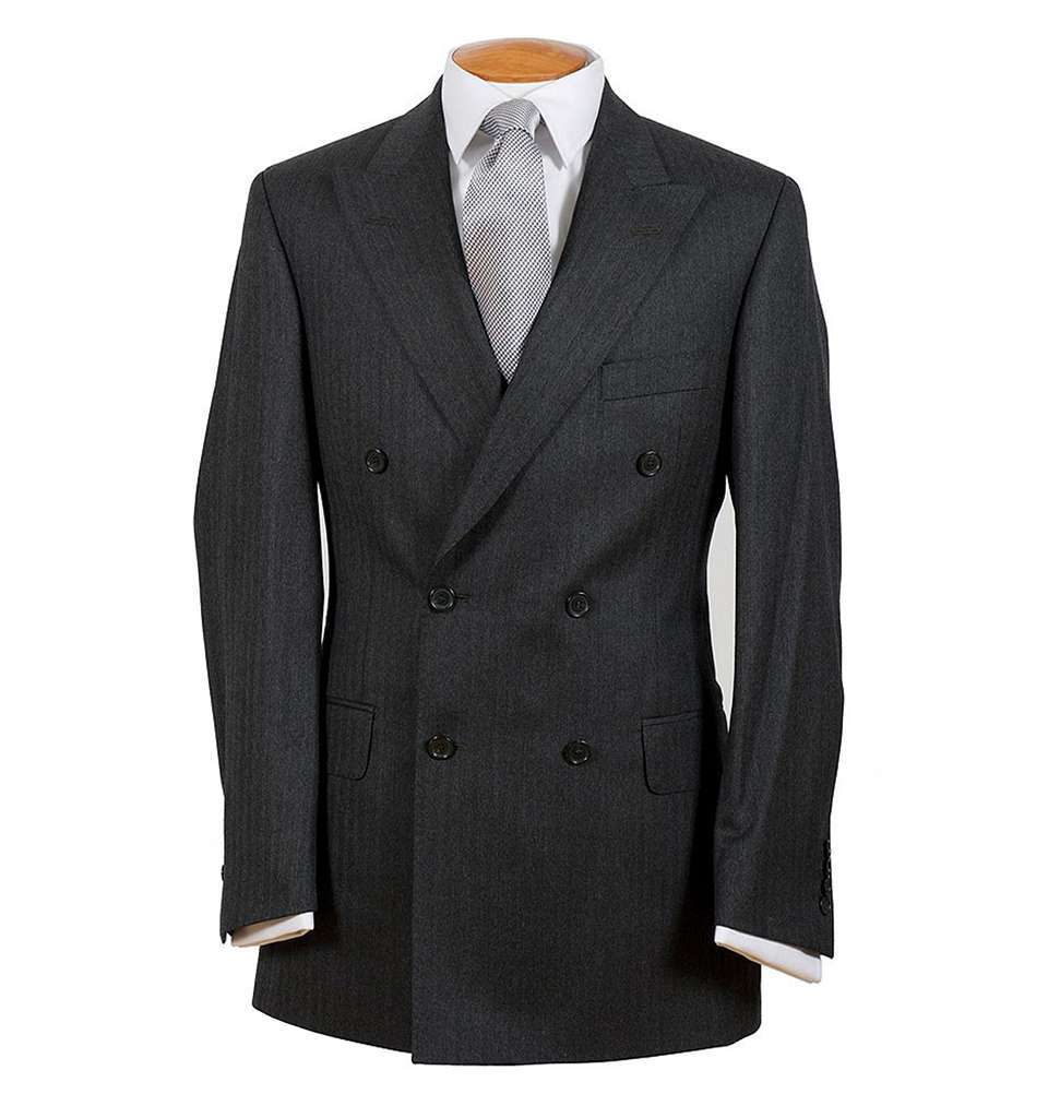 Double Breasted Herringbone Plain Grey