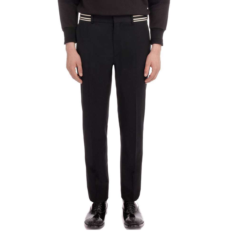 Black Stripe Band Wool Flannel Trouser