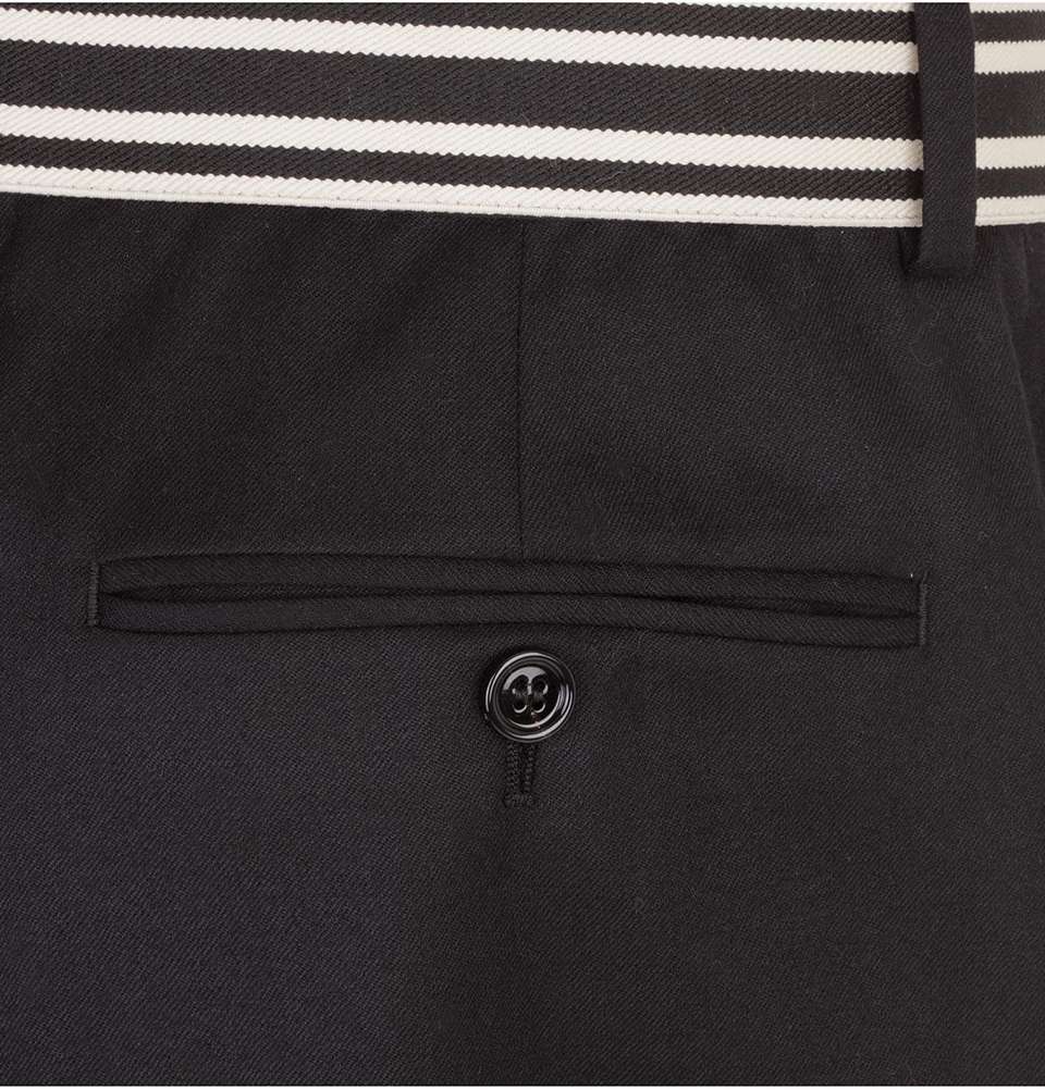 Black Stripe Band Wool Flannel Trouser