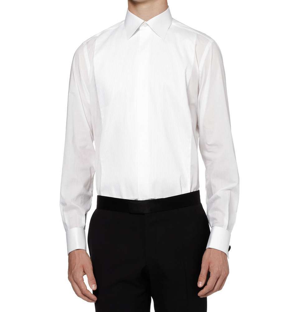 White Bib-Front Cotton Tuxedo Shirt