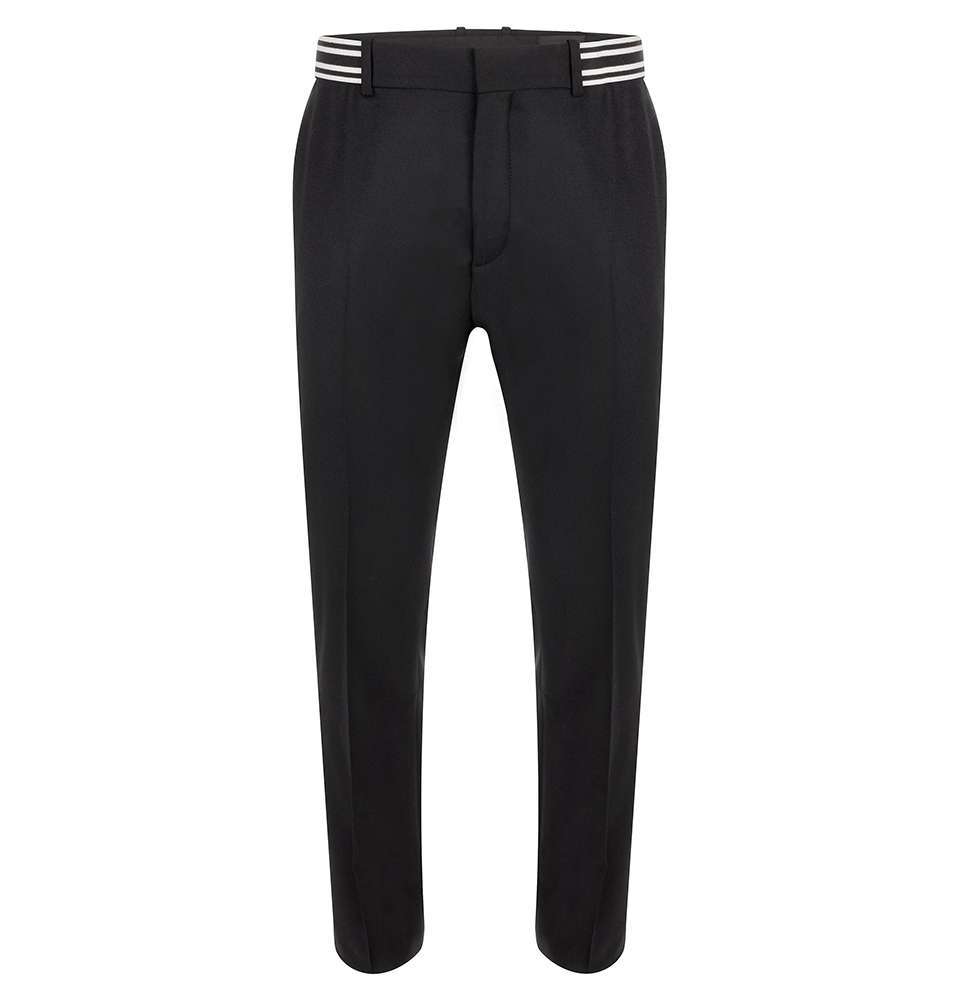 Black Stripe Band Wool Flannel Trouser