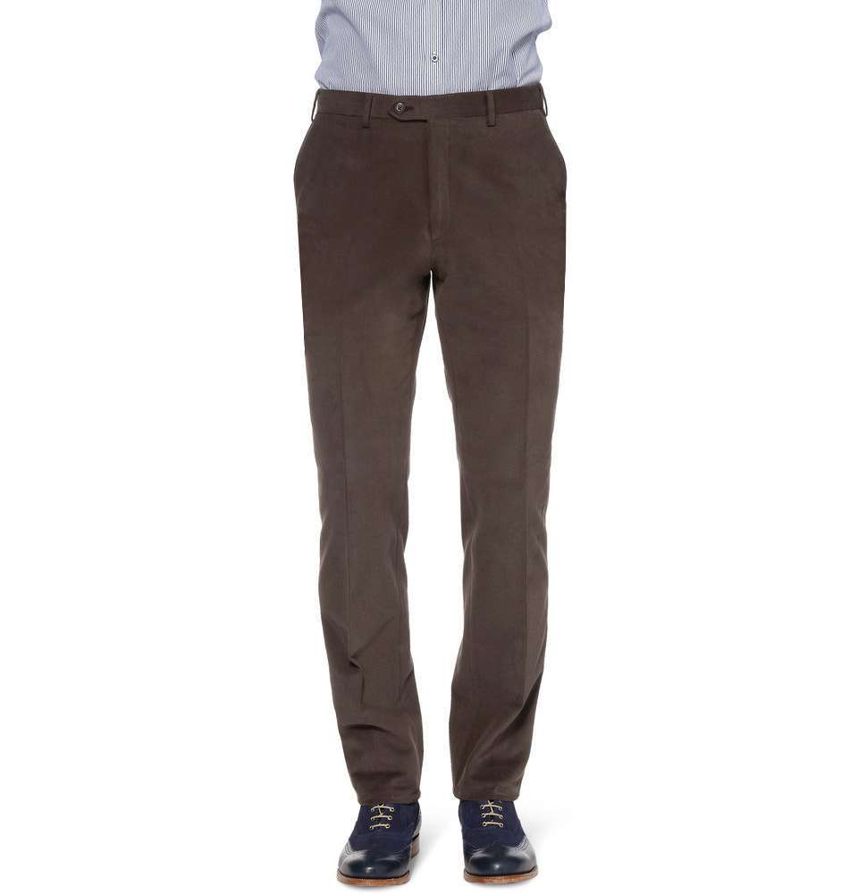 Leather-Trimmed Brushed-Cotton Trouser