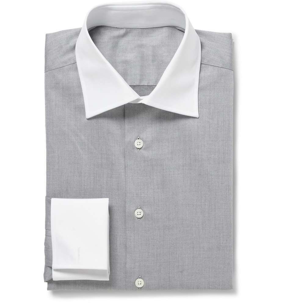 Custom Dress Shirts Near Me | Grey Contrast-Collar Cotton Shirt
