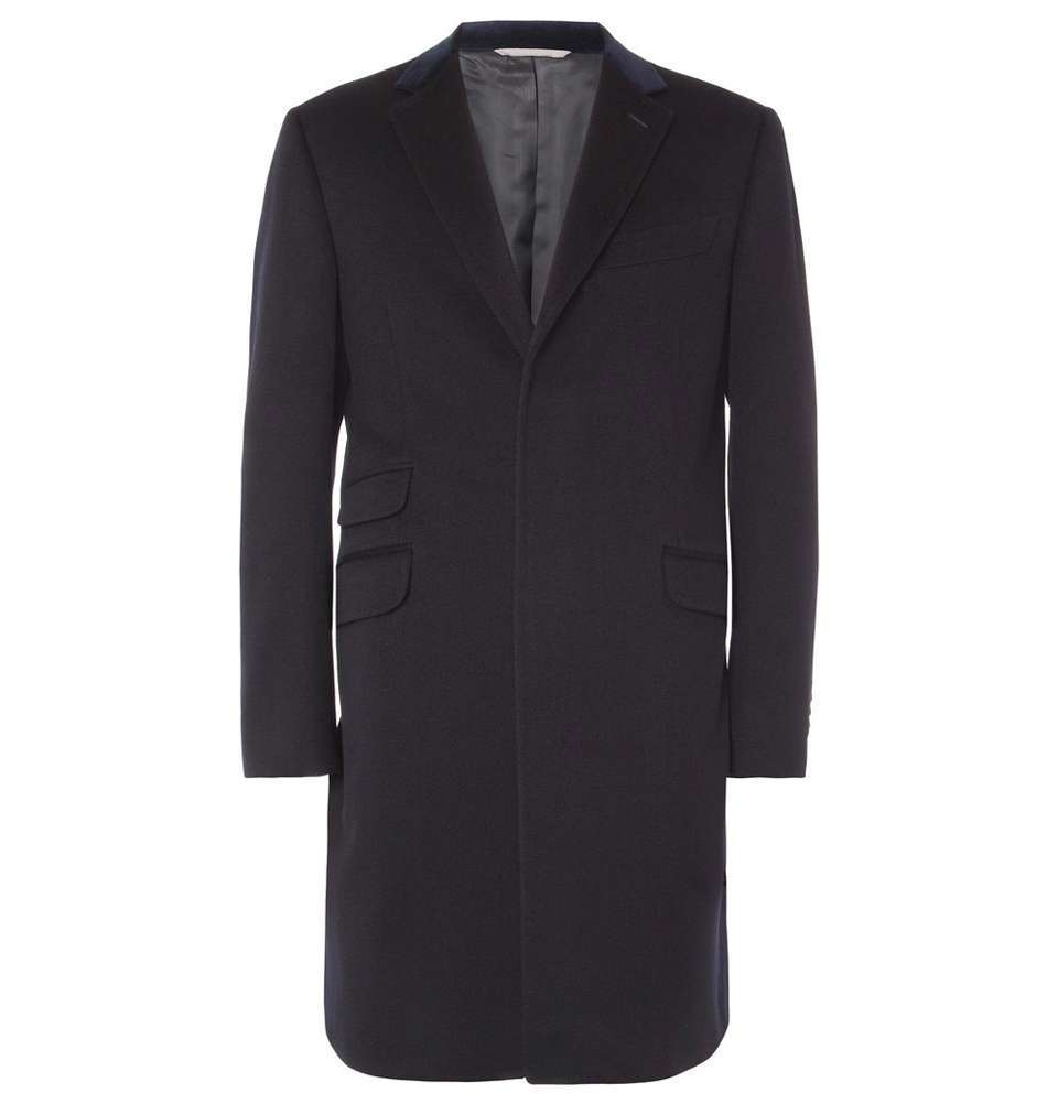 Velvet-Collar Wool Overcoat