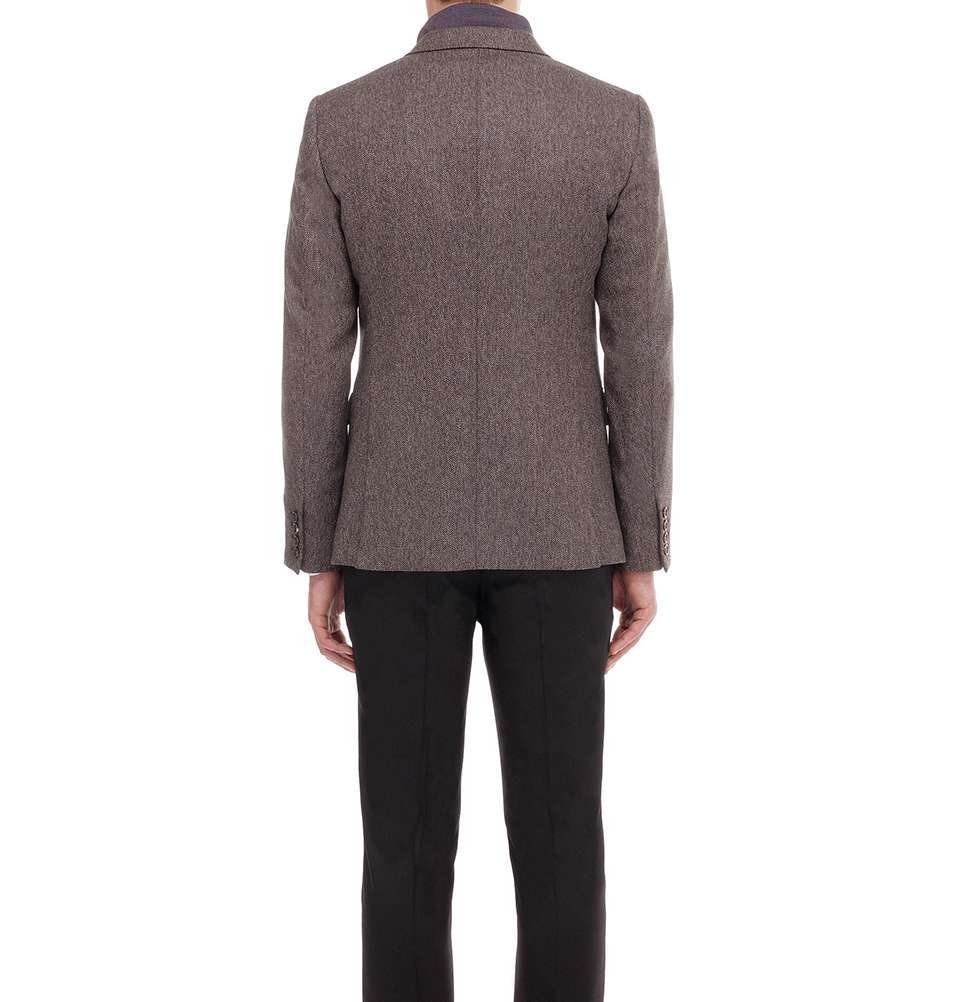 Brown Chevron Wool 2-Button Jacket