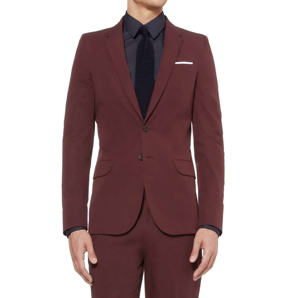 Red Slim-Fit Cotton Suit