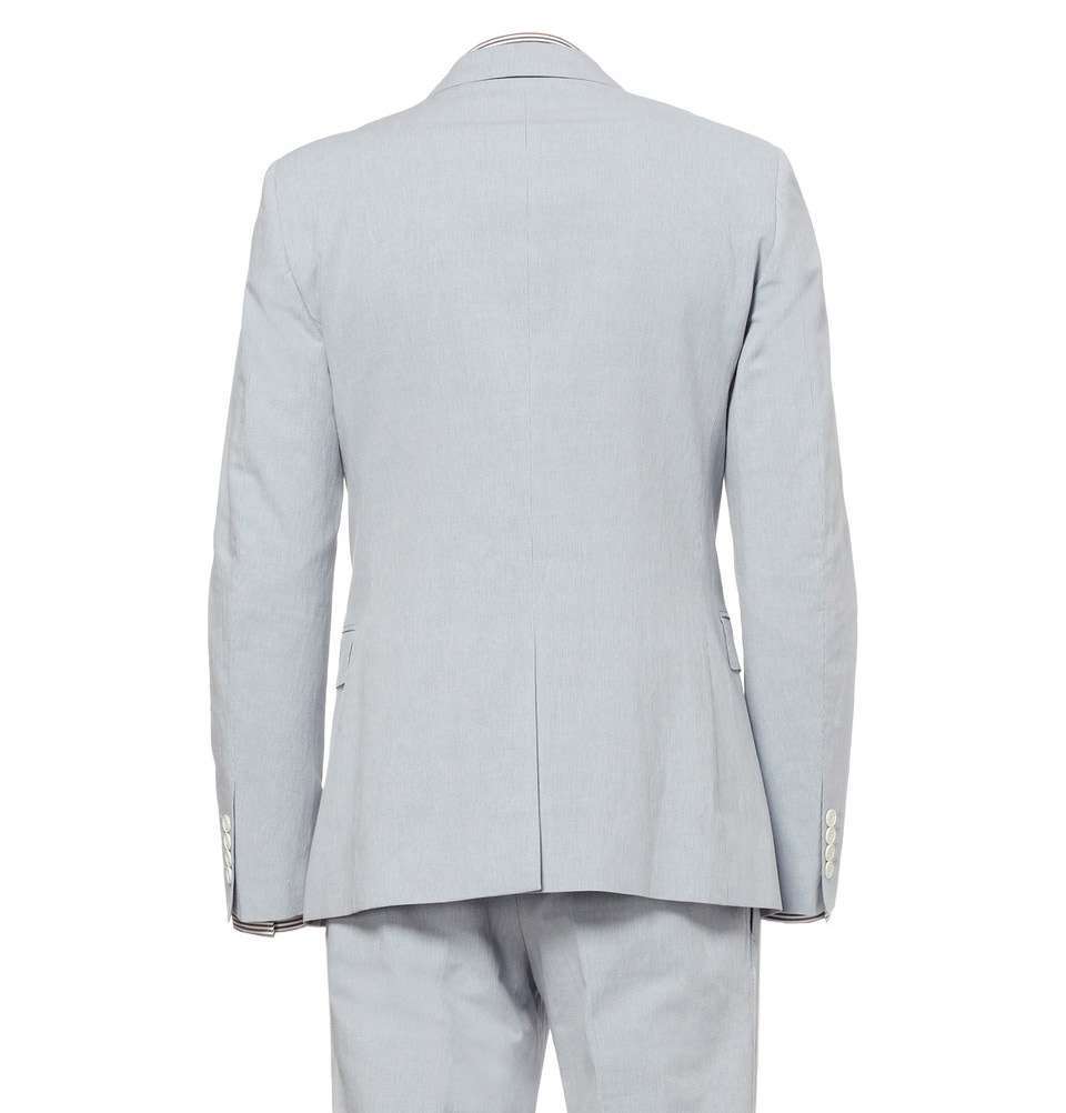 Blue Cotton and Linen-Blend Jacket