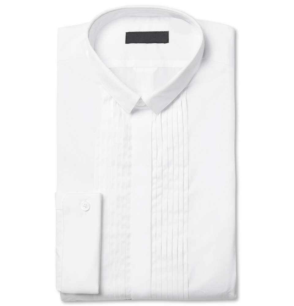 White Slim-Fit Bib-Front Cotton Shirt