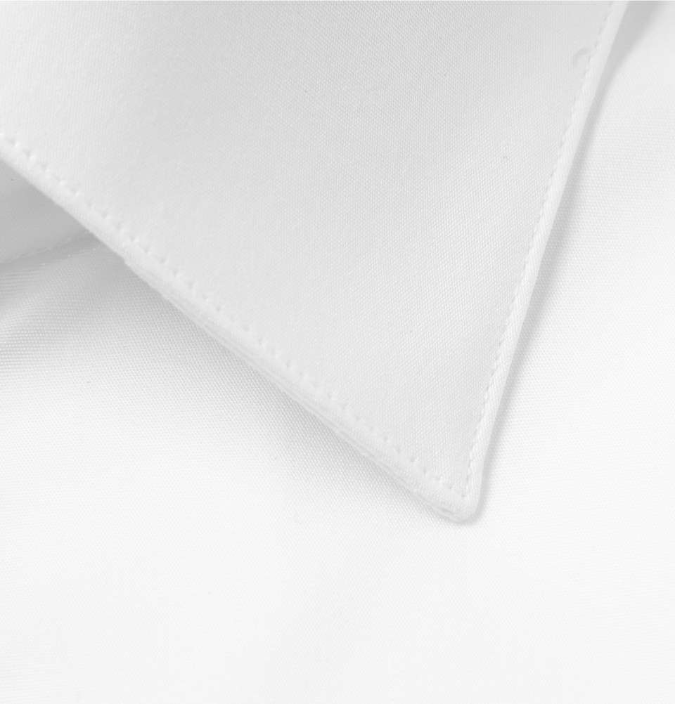 White Slim-Fit Satin-Piped Cotton Tuxedo Shirt