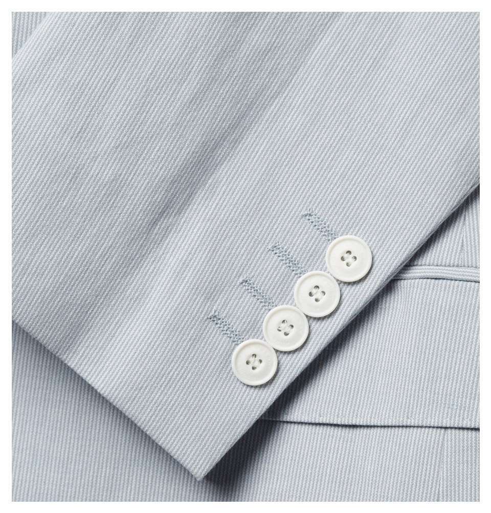 Blue Cotton and Linen-Blend Jacket