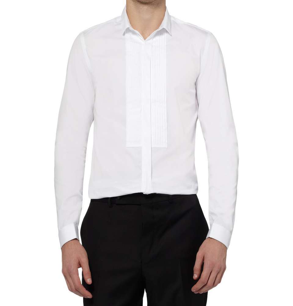 White Slim-Fit Bib-Front Cotton Shirt