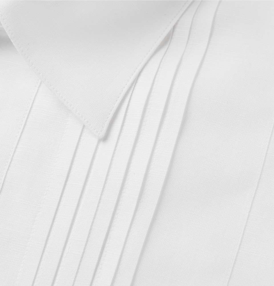 White Bib-Front Cotton and Linen-Blend Shirt
