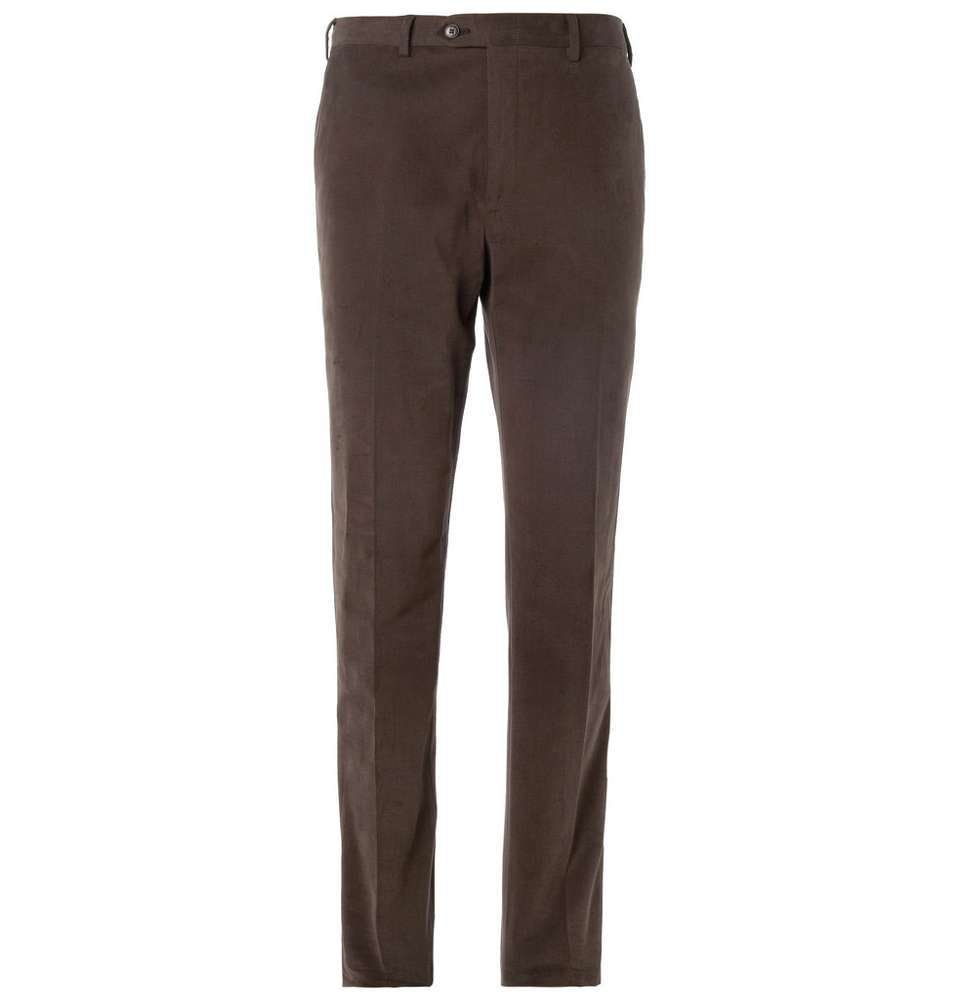 Leather-Trimmed Brushed-Cotton Trouser