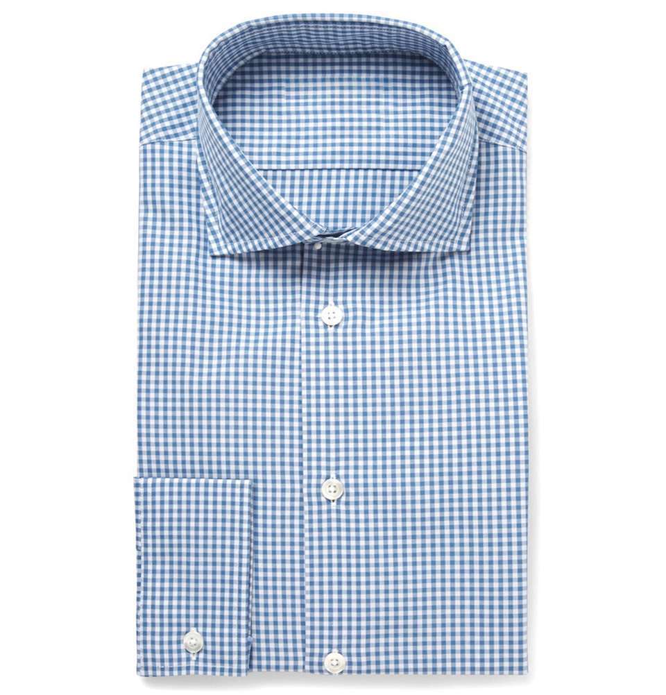 Blue Gingham Check Cotton Shirt