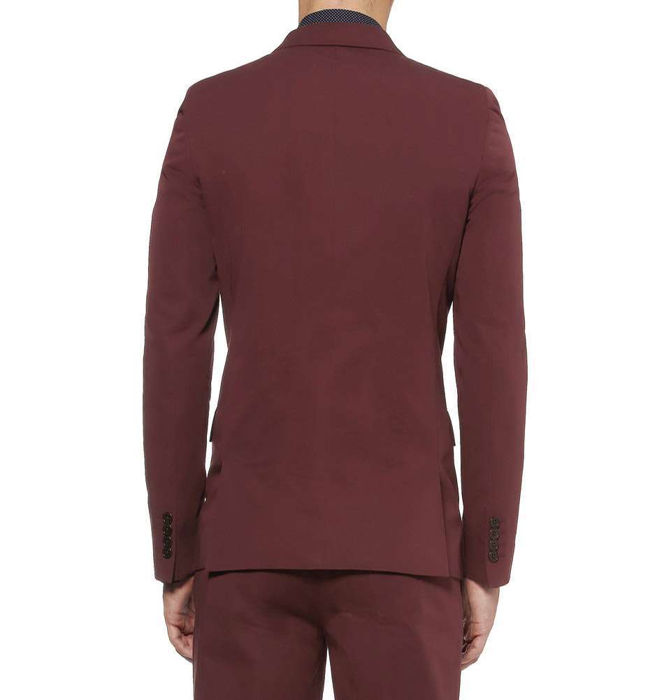 Red Slim-Fit Cotton Suit