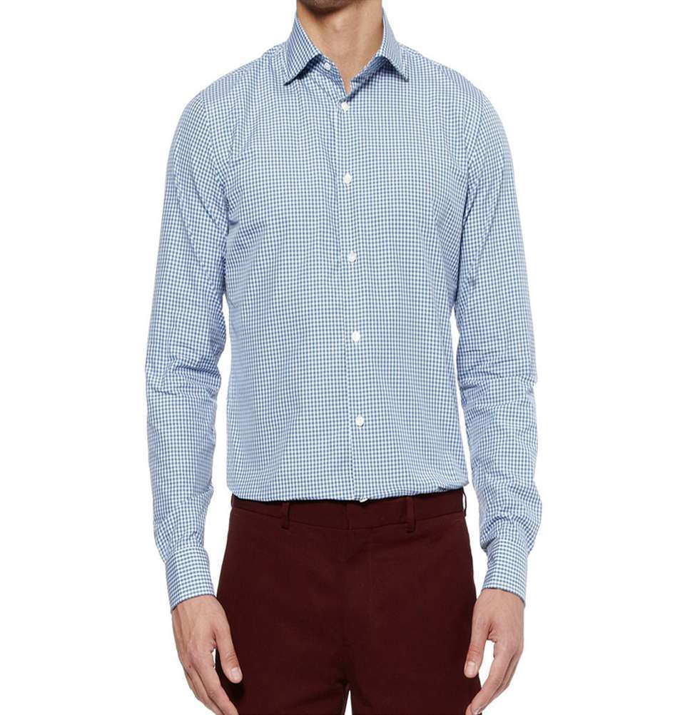 Blue Gingham Check Cotton Shirt