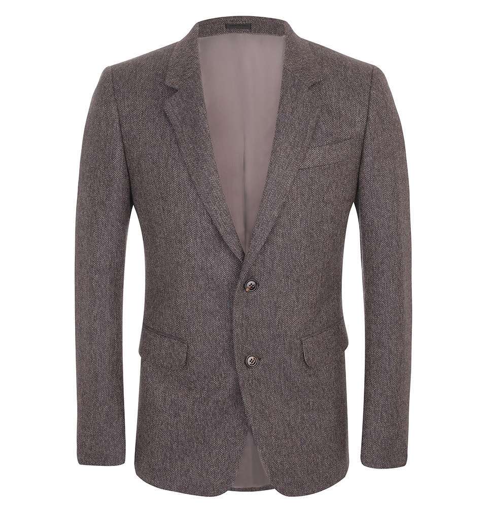 Brown Chevron Wool 2-Button Jacket