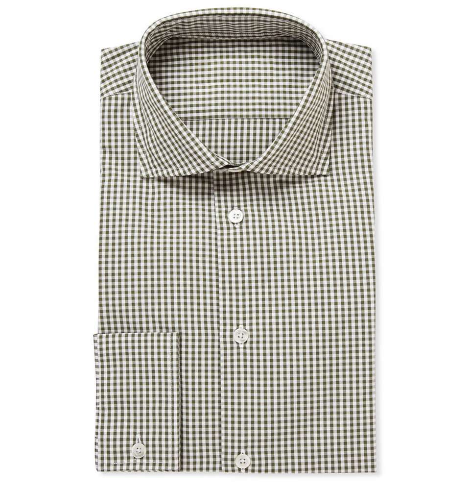 Green Gingham Check Cotton Shirt