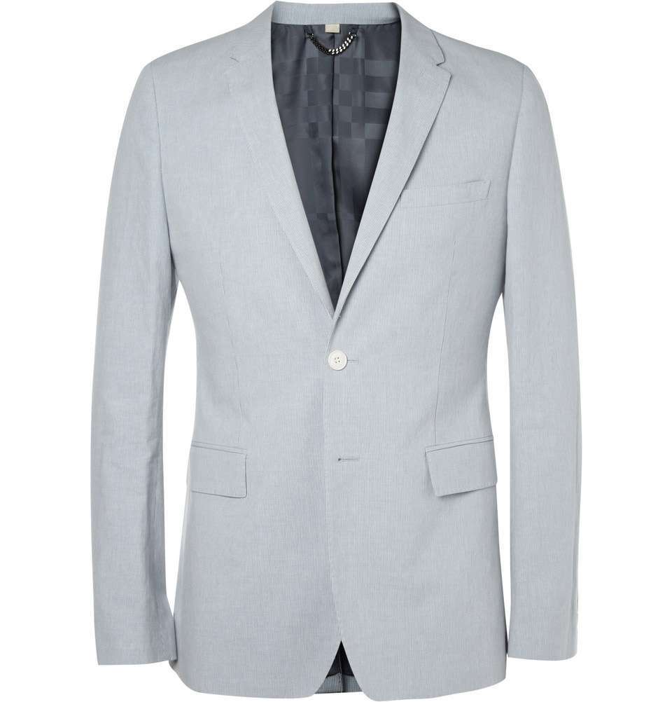 Blue Cotton and Linen-Blend Jacket