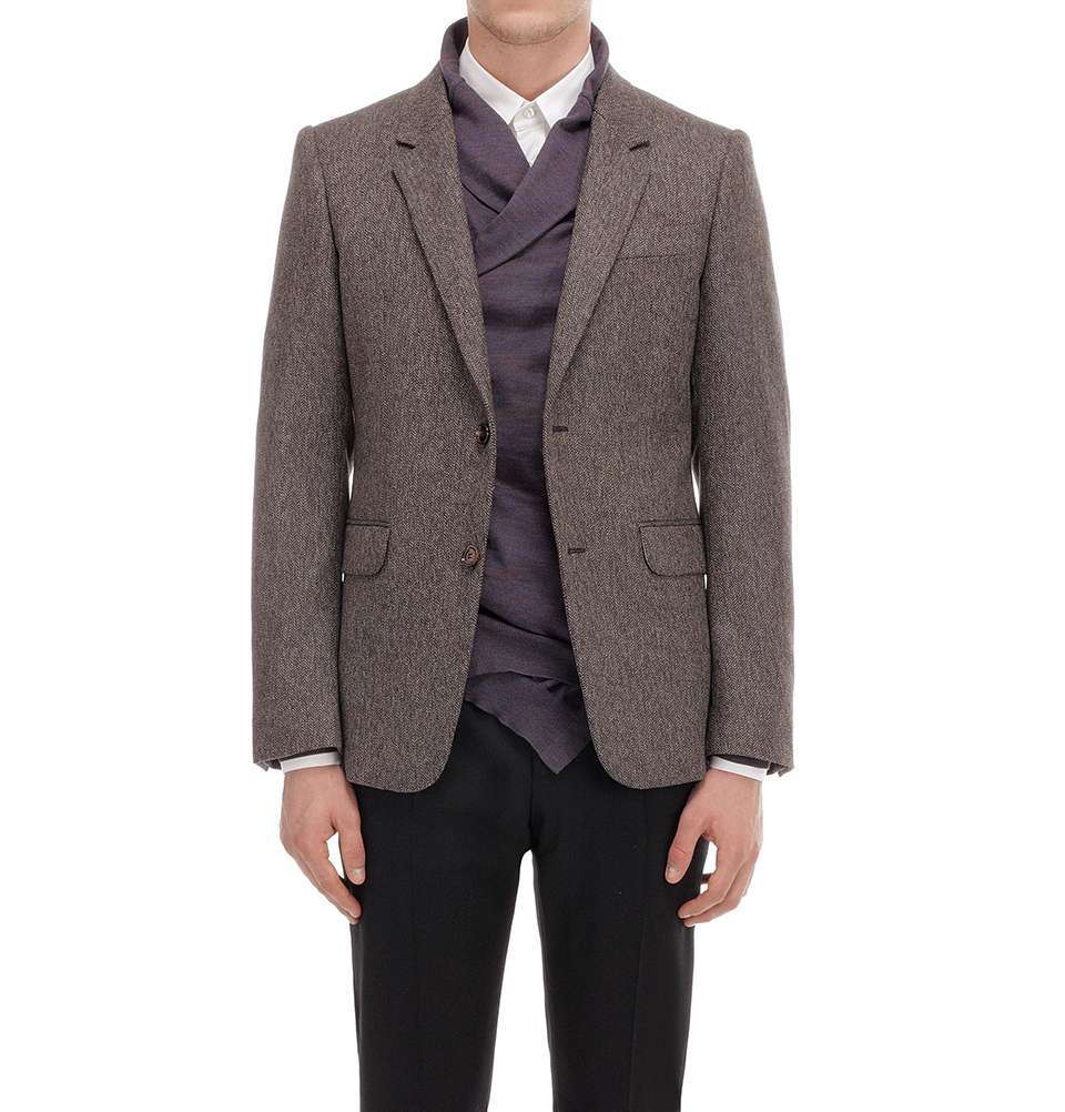 Brown Chevron Wool 2-Button Jacket