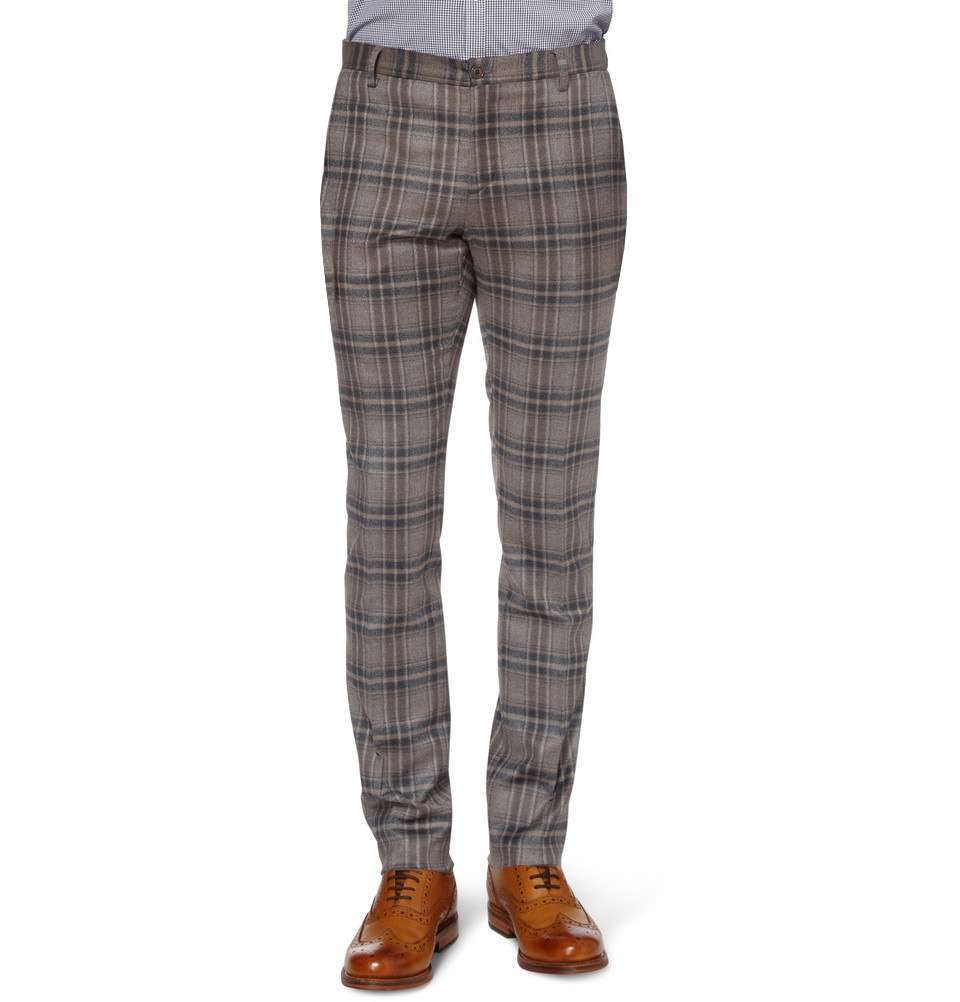 Plaid Wool and Silk-Blend Trouser