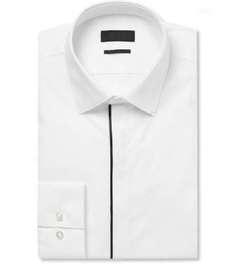 White Slim-Fit Satin-Piped Cotton Tuxedo Shirt