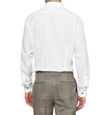 White Slim-Fit Cotton Tuxedo Shirt