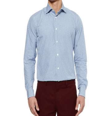 Blue Gingham Check Cotton Shirt