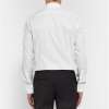 White Slim-Fit Satin-Piped Cotton Tuxedo Shirt