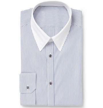 Blue Striped Contrast-Collar Cotton Shirt