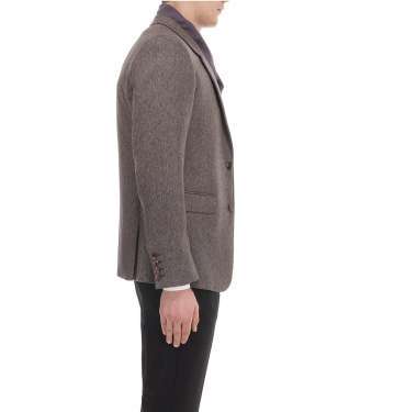 Brown Chevron Wool 2-Button Jacket