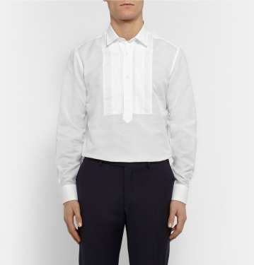 White Bib-Front Cotton and Linen-Blend Shirt