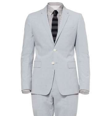 Blue Cotton and Linen-Blend Jacket