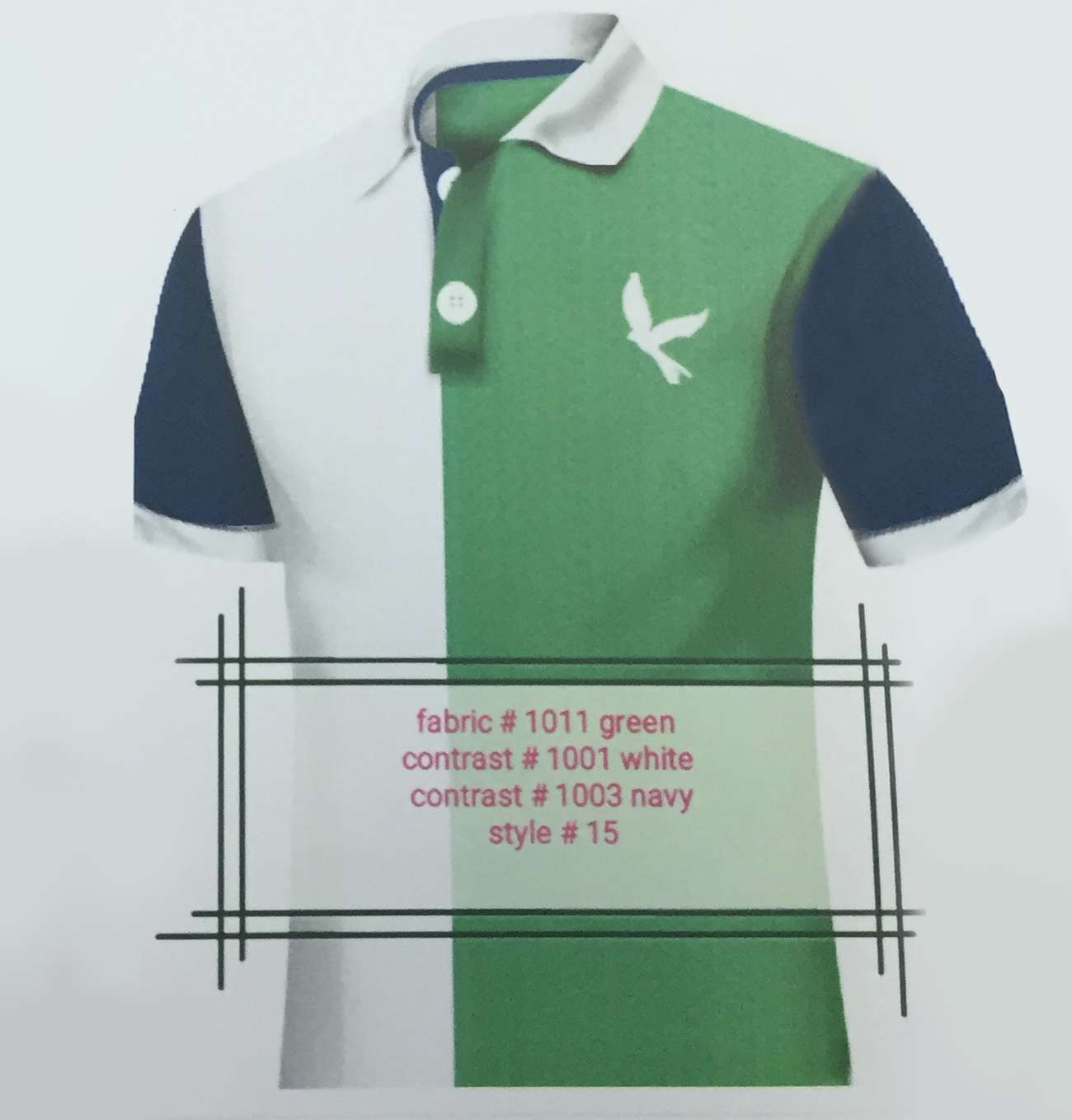 Fabric 1011 Green Contrast 1001 White Contrast 1003 Navy Style 15