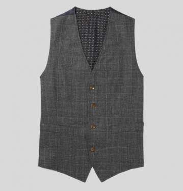Grey Slim Fit Prince Of Wales Checked Wool Waistcoat