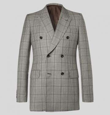 Slim Fit Double Breasted Prince Of Wales Checked Wool And Mohair Blend Suit Jacket