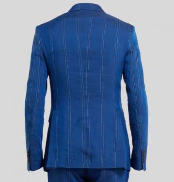 Cobalt Slim-Fit Double Breasted Pinstriped Linen Blend Suit Jacket