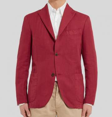 Claret Herringbone Cotton And Linen Blend Blazer
