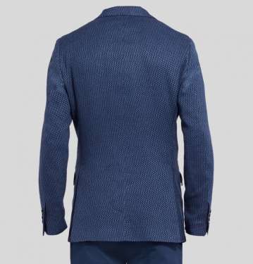 DARK BLUE SLIM FIT STRETCH COTTON AND LINEN BLEND JACQUARD BLAZER